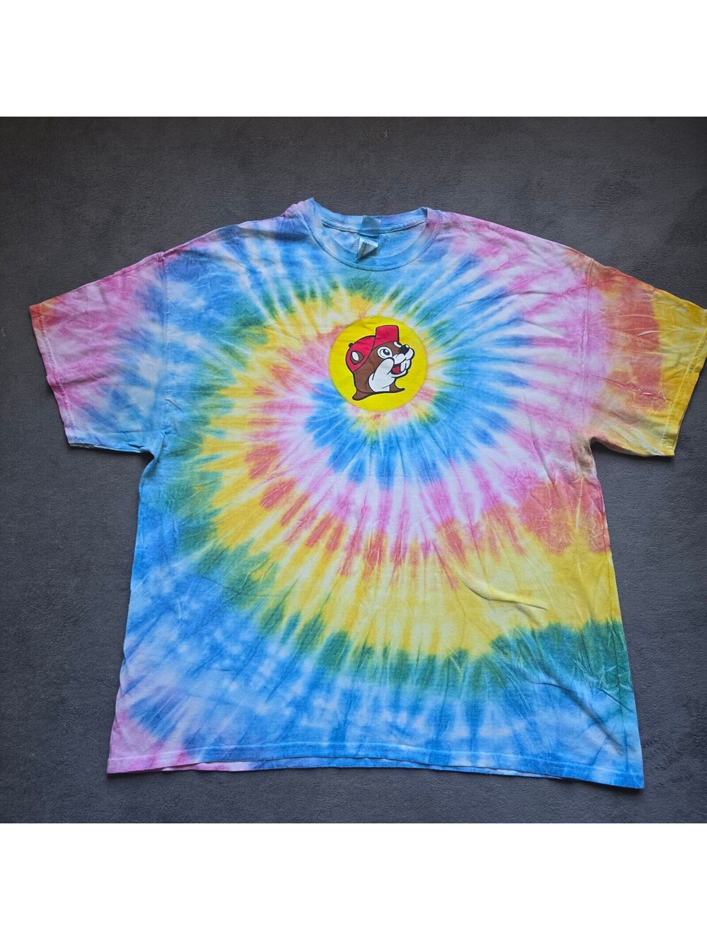 Buc-ees Beaver Logo Tie Dye Graphic T Shirt Rainbow 2XL XXL Short Sleeve